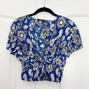 Blue Floral Wrap Crop Top